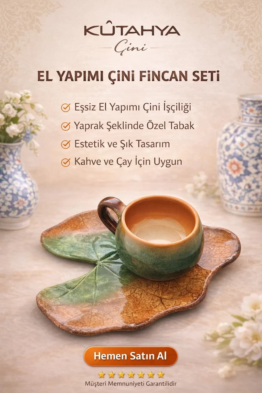 Adaçayı Okaliptüs Kafur Kokulu Doğal El Yapımı Mum (Kütahya Çini El Yapımı Fincanda)
